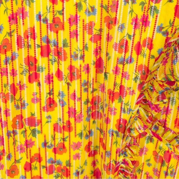 SALONI SILK Blend‎ Rosalind Floral V-neck Ruffled Chiffon Midi Dress Size 2 - Picture 14 of 16